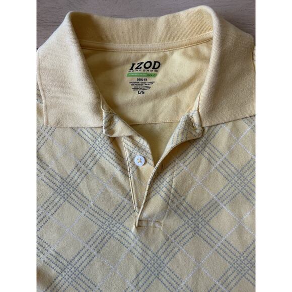 Mens Golf Polo Shirt Preppy Yellow Argyle 90's Retro Gorpcore Tennis IZOD Large - Picture 6 of 7